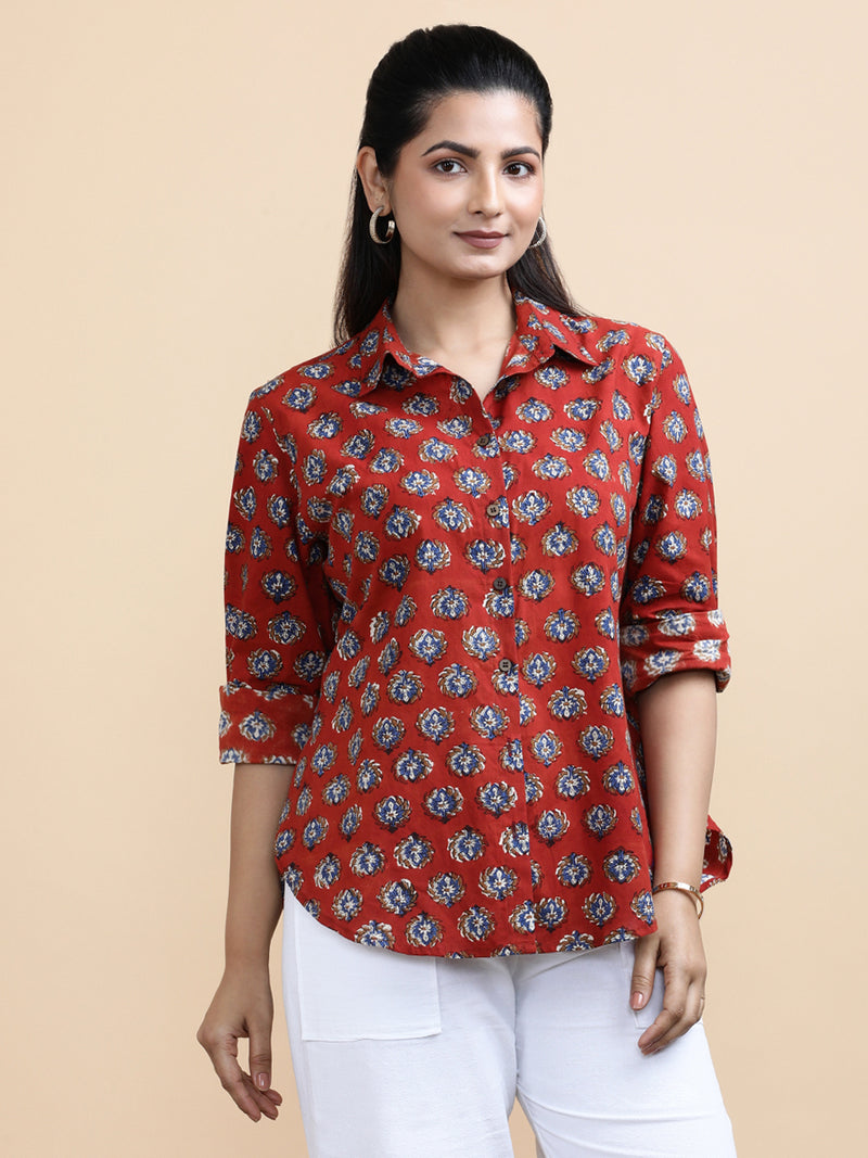 Vivienne x Soma | Relaxed Women's Shirt in Crimson Field Block Print Cotton-Binks