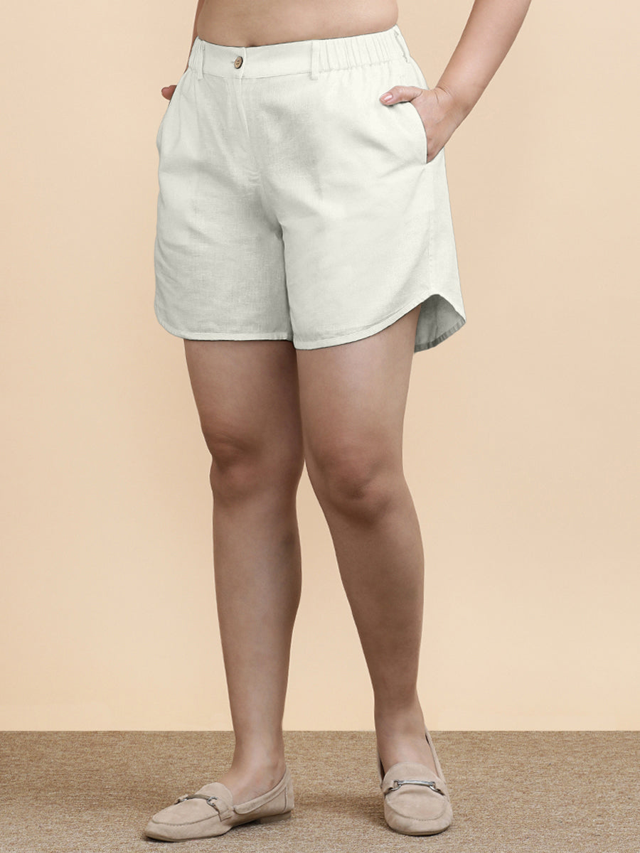Daphne x Soma Shorts, in White 70% Cotton 30% Linen, made for daily & work (view 6).