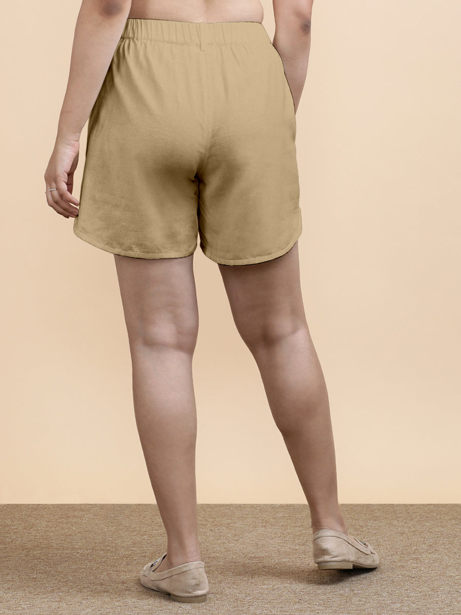 Daphne x Soma Shorts, in Beige 70% Cotton 30% Linen, made for daily & work (view 2).