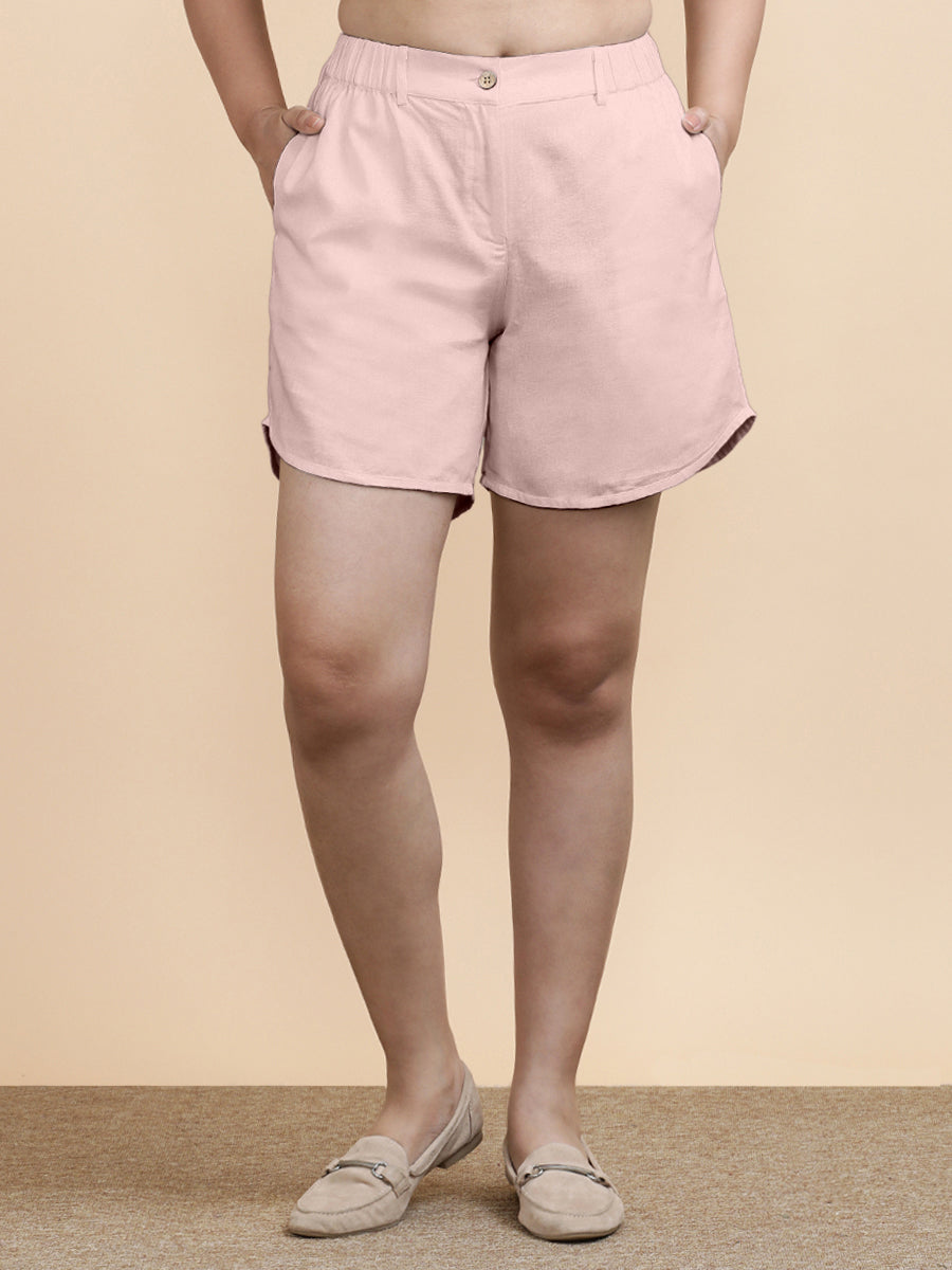 Daphne x Soma Shorts, in Pink 70% Cotton 30% Linen, made for daily & work (view 5).