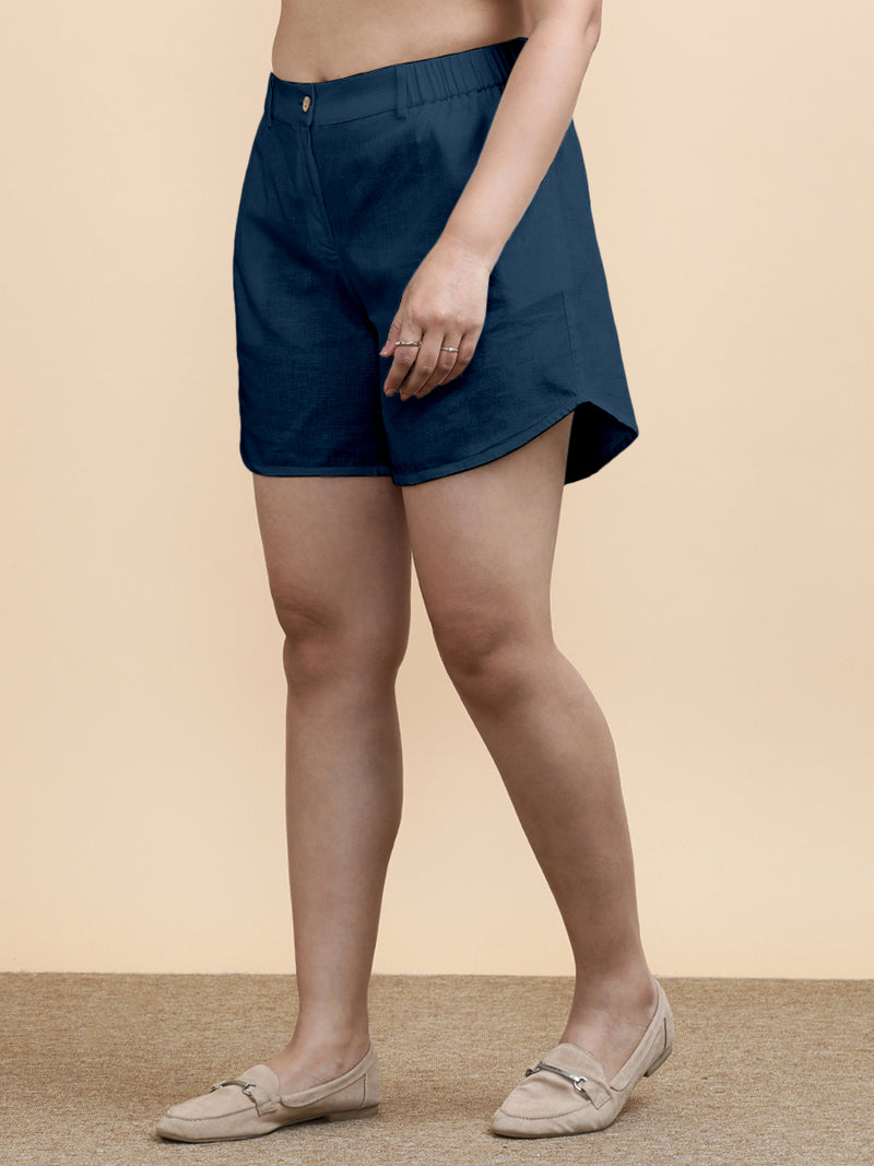Daphne x Soma | Women's Dolphin Shorts in Regal Blue Linen-Binks