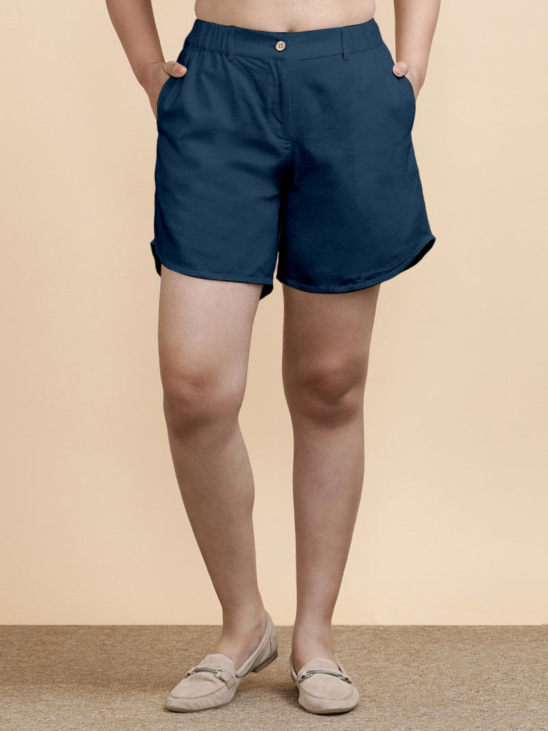 Daphne x Soma | Women's Dolphin Shorts in Regal Blue Linen-Binks
