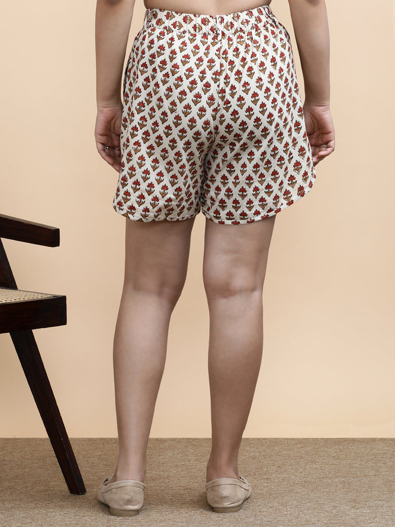 Fia x Soma | Women's Dolphin Shorts in Tulip Bloom Cream Block Print Cotton-Binks