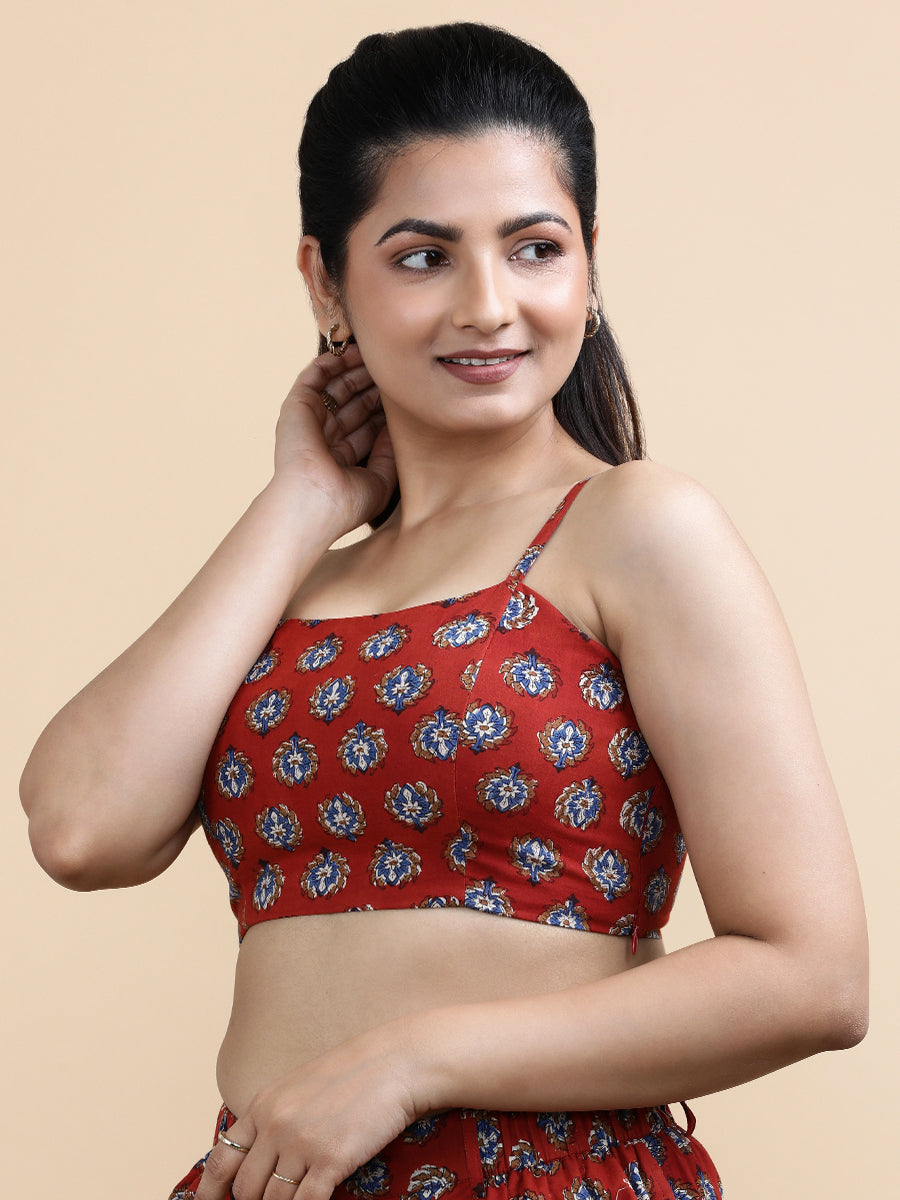 Anya x Soma | Women's Cropped Top in Crimson Field Block Print Cotton