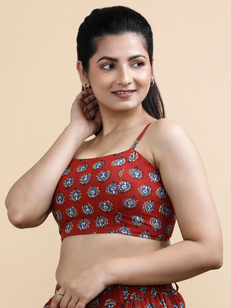 Anya x Soma Top, in Red 100% Cotton, featuring sleeveless and shoulder straps neckline, made for daily & work.