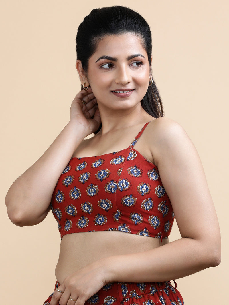 Anya x Soma | Women's Cropped Top in Crimson Field Block Print Cotton-Binks