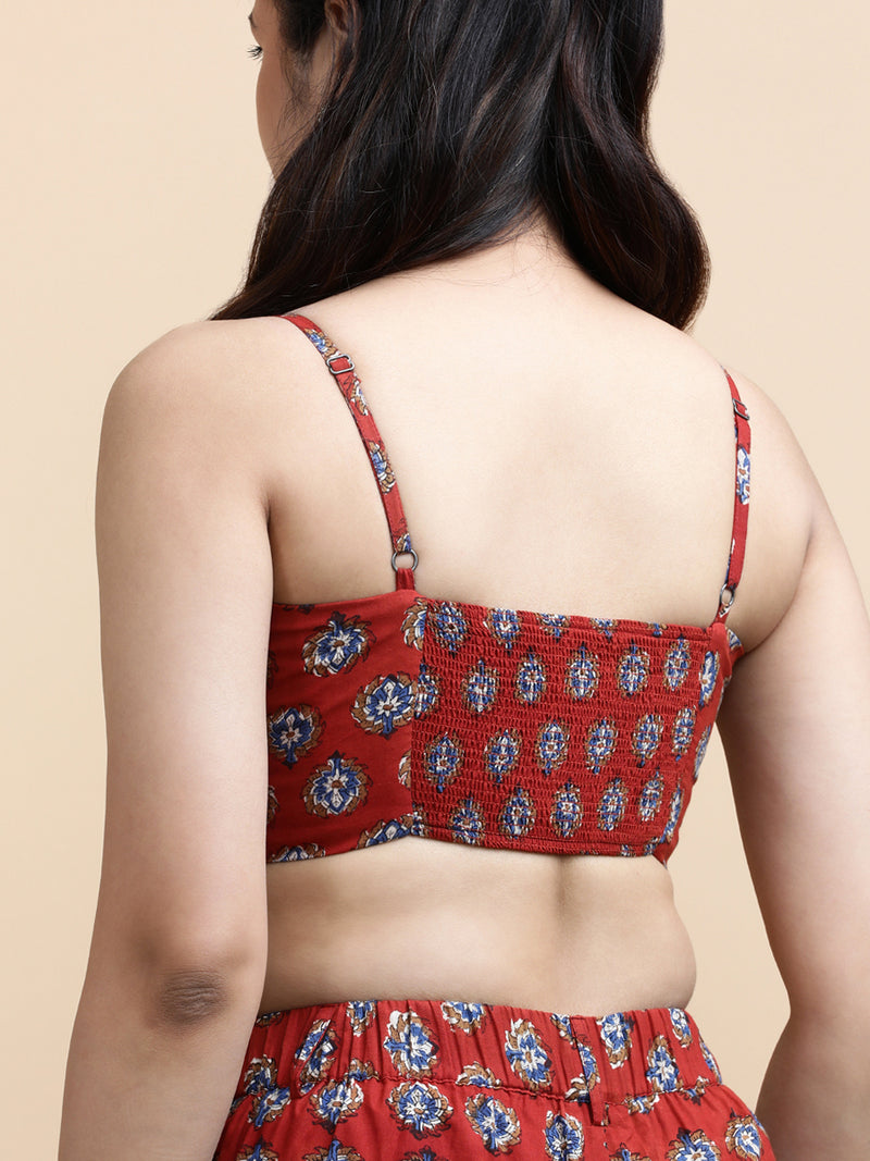 Anya x Soma | Women's Cropped Top in Crimson Field Block Print Cotton-Binks
