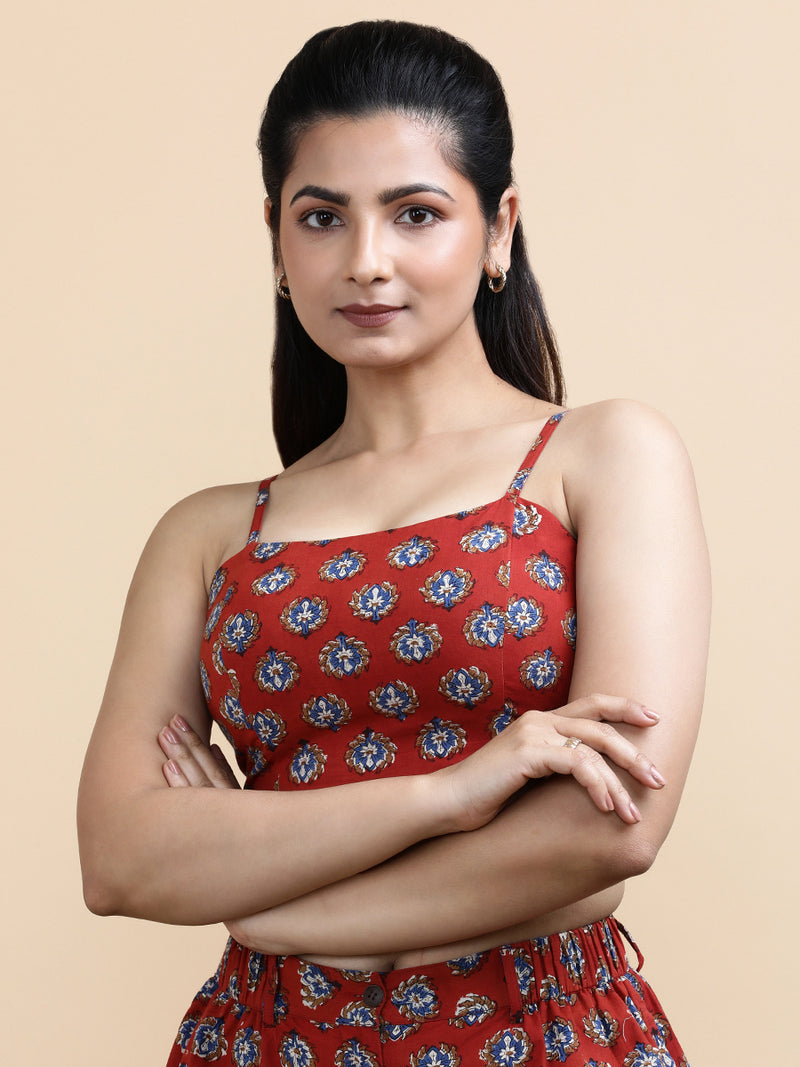 Anya x Soma | Women's Cropped Top in Crimson Field Block Print Cotton-Binks