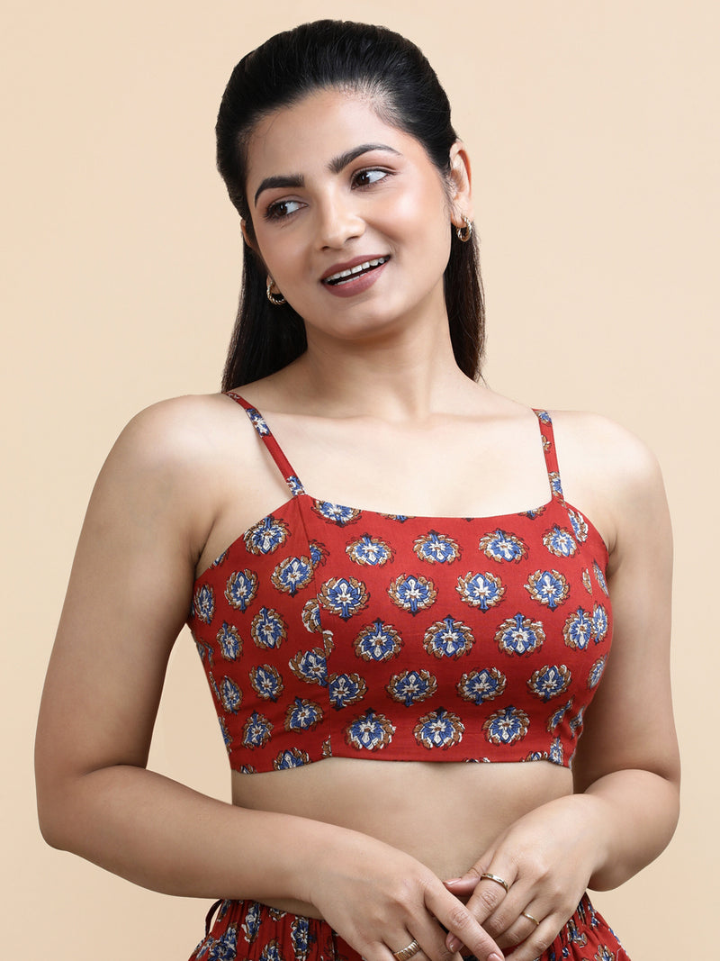 Anya x Soma | Women's Cropped Top in Crimson Field Block Print Cotton-Binks