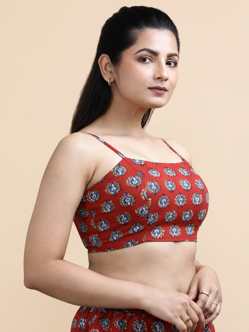 Anya x Soma | Women's Cropped Top in Crimson Field Block Print Cotton-Binks