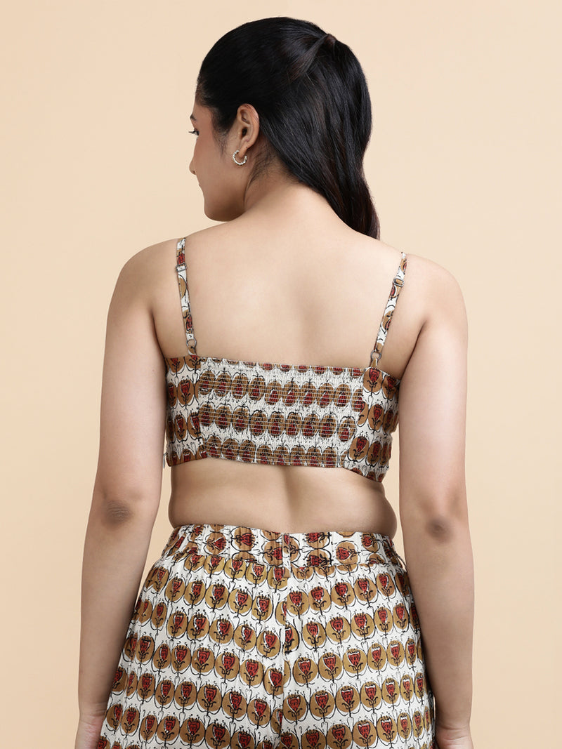 Bianca x Soma | Women's Cropped Top in Cream Floral Block Print Fabric Cotton-Binks