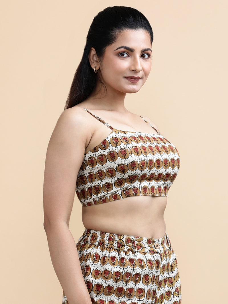 Bianca x Soma | Women's Cropped Top in Cream Floral Block Print Fabric Cotton-Binks