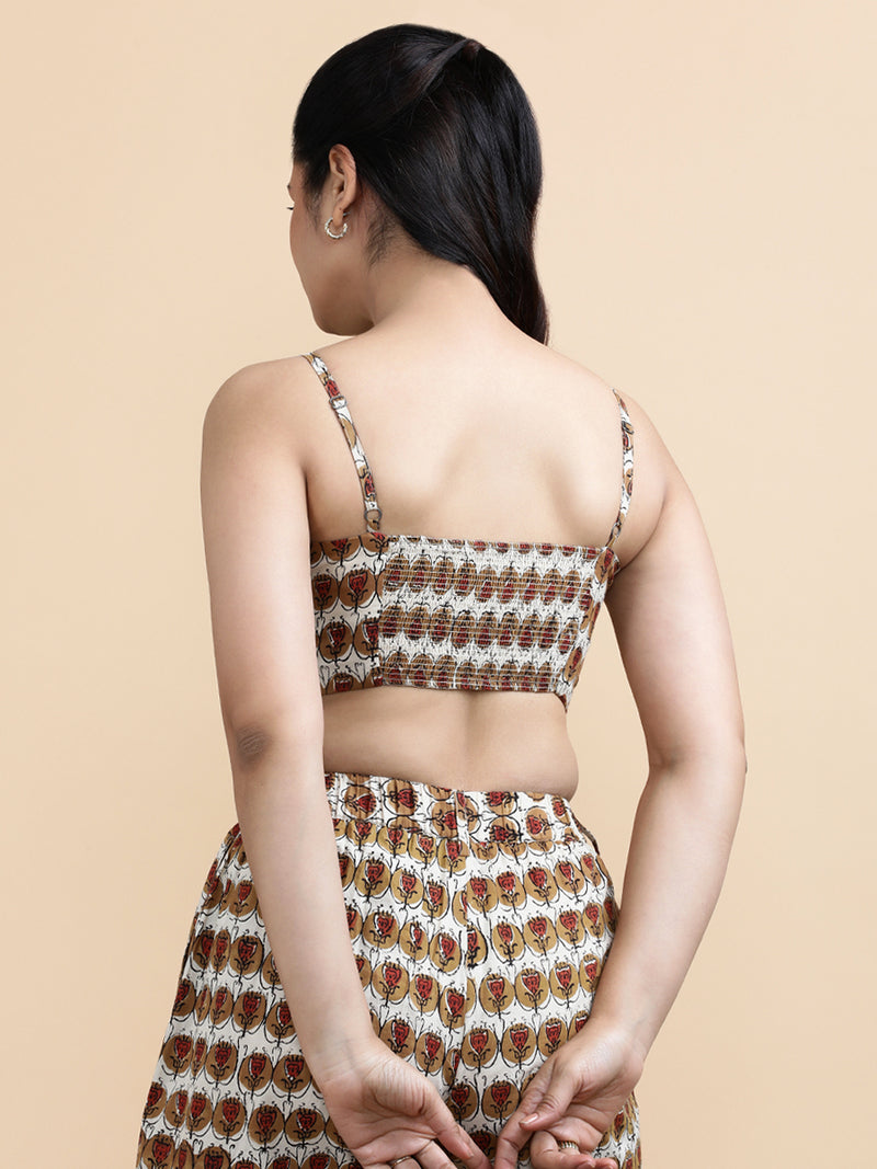 Bianca x Soma | Women's Cropped Top in Cream Floral Block Print Fabric Cotton-Binks