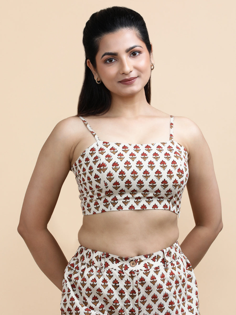 Blake x Soma Top, in Cream 100% Cotton, featuring sleeveless and shoulder straps neckline, made for daily & work (view 3).