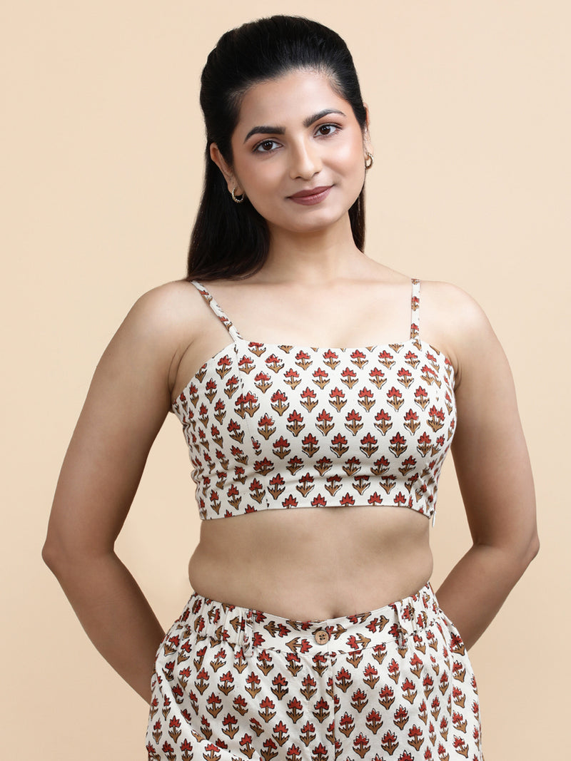 Blake x Soma | Women's Cropped Top in Tulip Bloom Cream Block Print Cotton-Binks