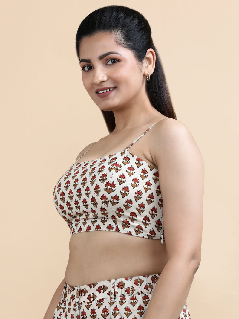 Blake x Soma | Women's Cropped Top in Tulip Bloom Cream Block Print Cotton-Binks