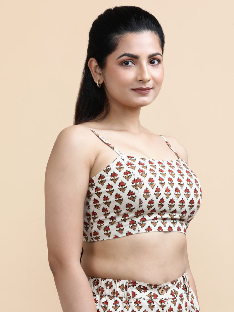 Blake x Soma | Women's Cropped Top in Tulip Bloom Cream Block Print Cotton-Binks