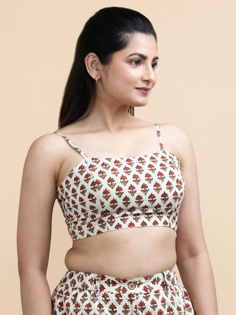 Blake x Soma | Women's Cropped Top in Tulip Bloom Cream Block Print Cotton-Binks