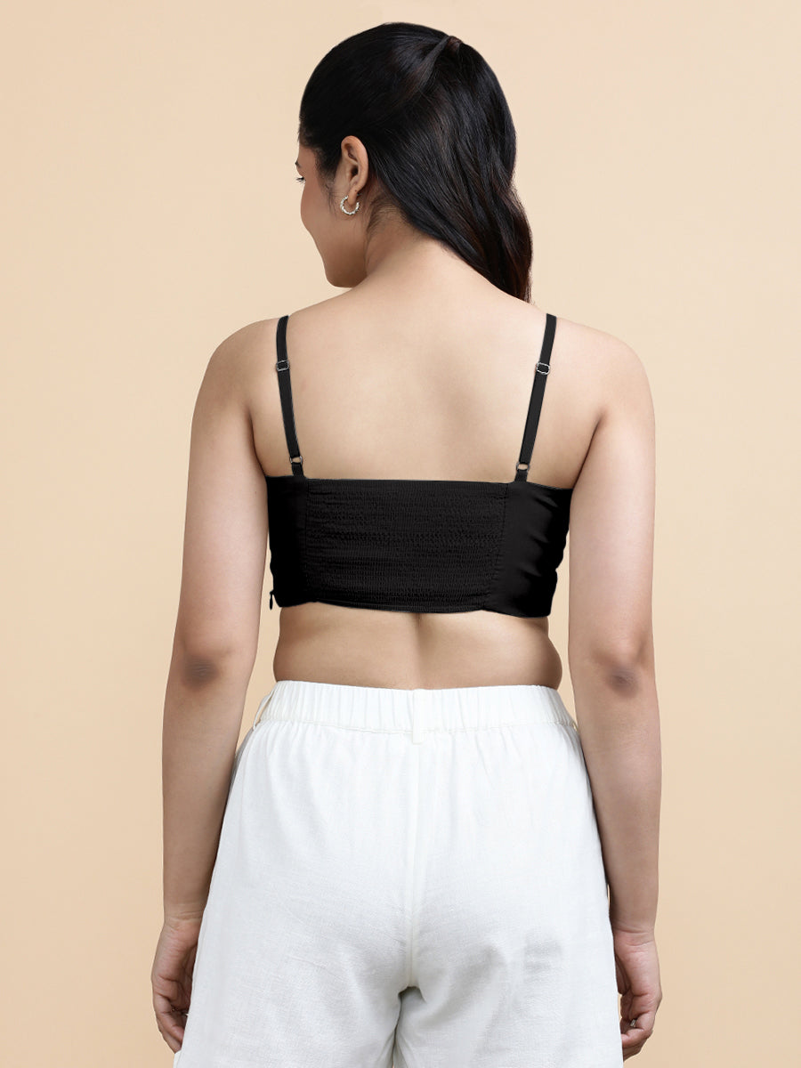 Cara x Soma Top, in Black 100% Cotton, featuring sleeveless and shoulder straps neckline, made for daily & work (view 2).