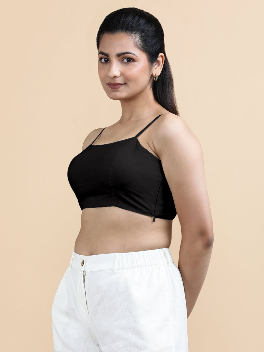 Cara x Soma Top, in Black 100% Cotton, featuring sleeveless and shoulder straps neckline, made for daily & work (view 5).