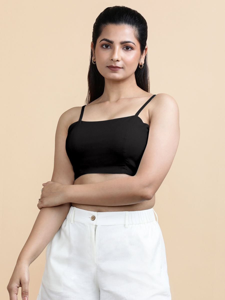Cara x Soma Top, in Black 100% Cotton, featuring sleeveless and shoulder straps neckline, made for daily & work (view 6).