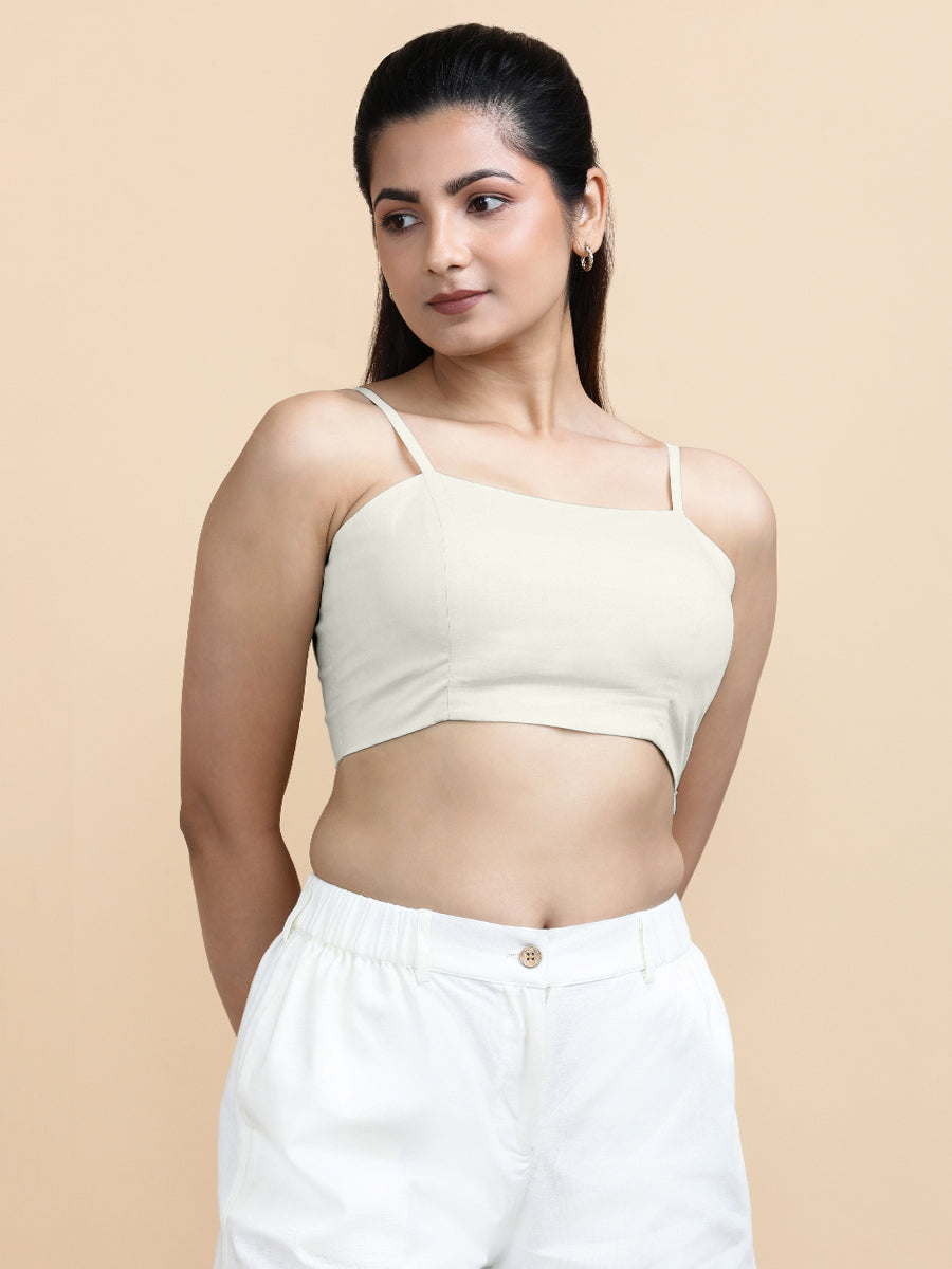 Cara x Soma Top, in White 100% Cotton, featuring sleeveless and shoulder straps neckline, made for daily & work (view 4).