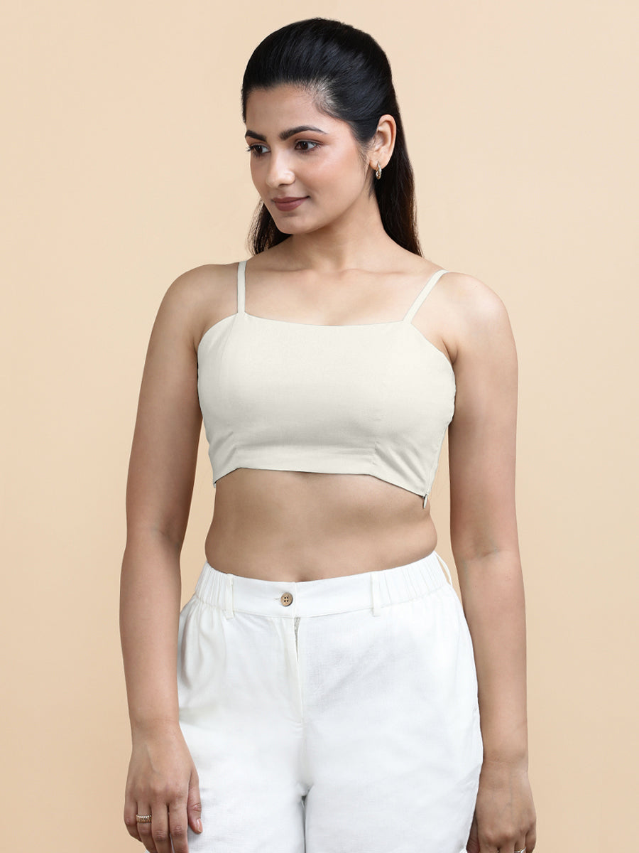 Cara x Soma Top, in White 100% Cotton, featuring sleeveless and shoulder straps neckline, made for daily & work (view 8).