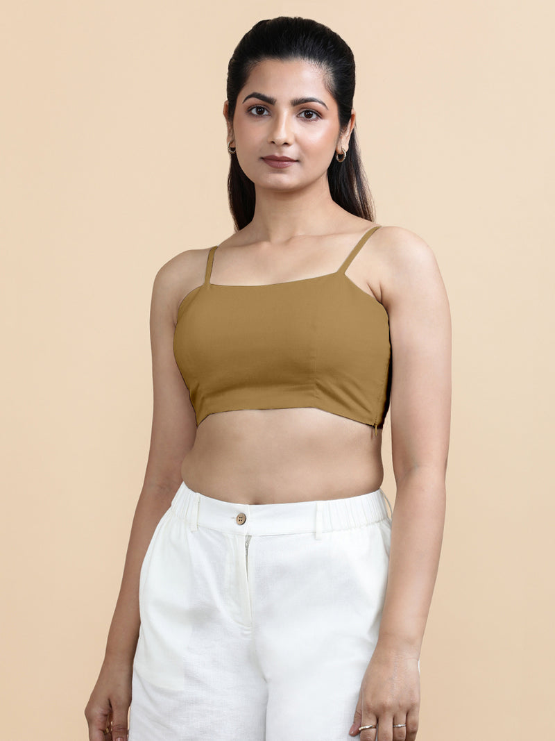 Cara x Soma | Women's Cropped Top in Khaki Cotton-Binks
