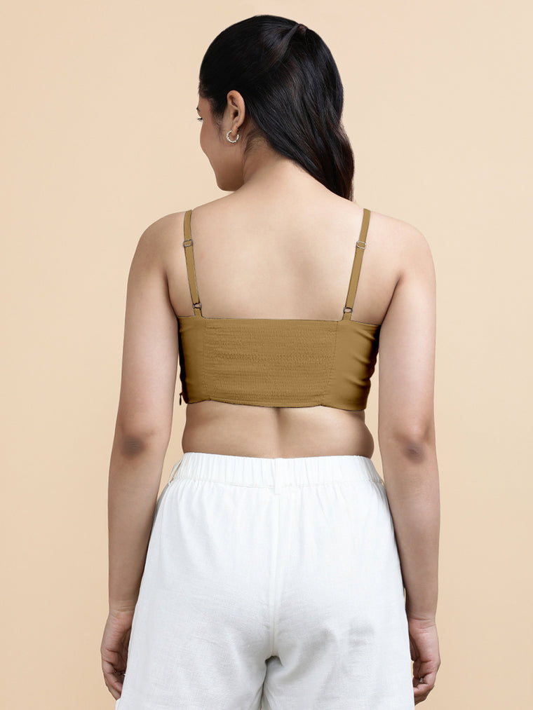 Cara x Soma Top, in Yellow 100% Cotton, featuring sleeveless and shoulder straps neckline, made for daily & work (view 2).