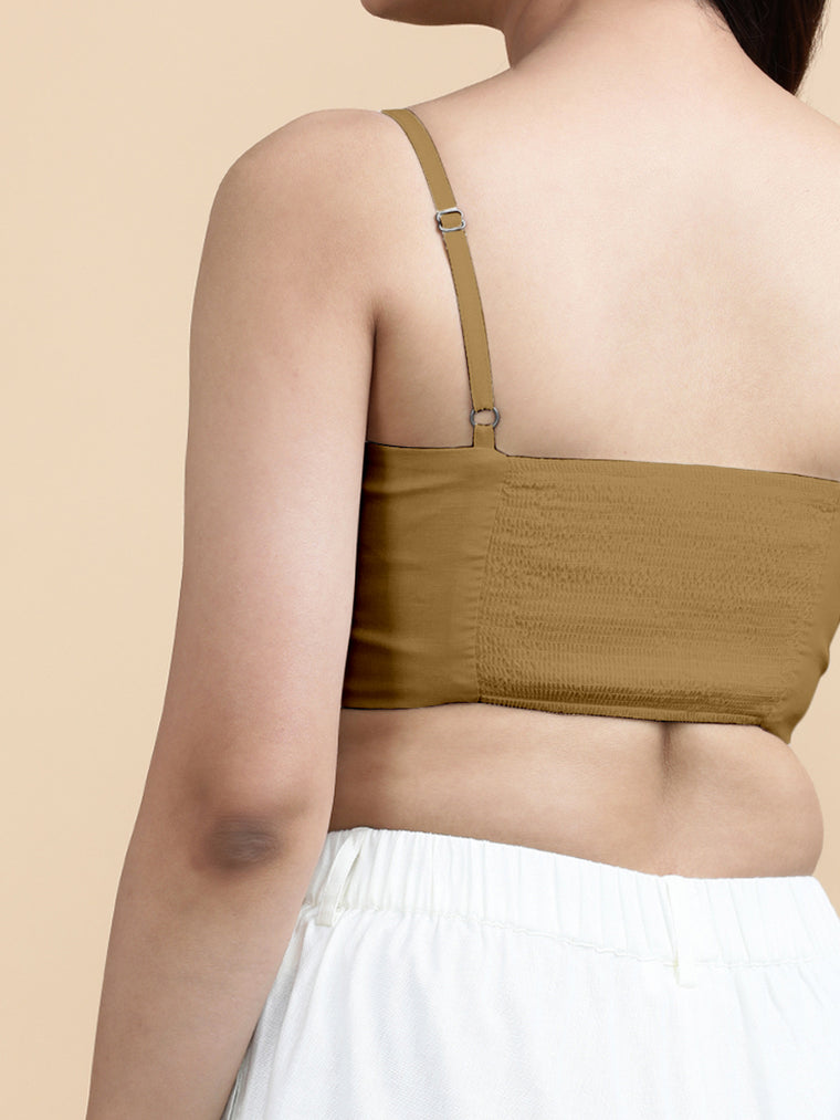 Cara x Soma Top, in Yellow 100% Cotton, featuring sleeveless and shoulder straps neckline, made for daily & work (view 3).
