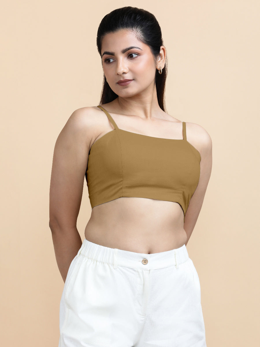 Cara x Soma Top, in Yellow 100% Cotton, featuring sleeveless and shoulder straps neckline, made for daily & work (view 4).