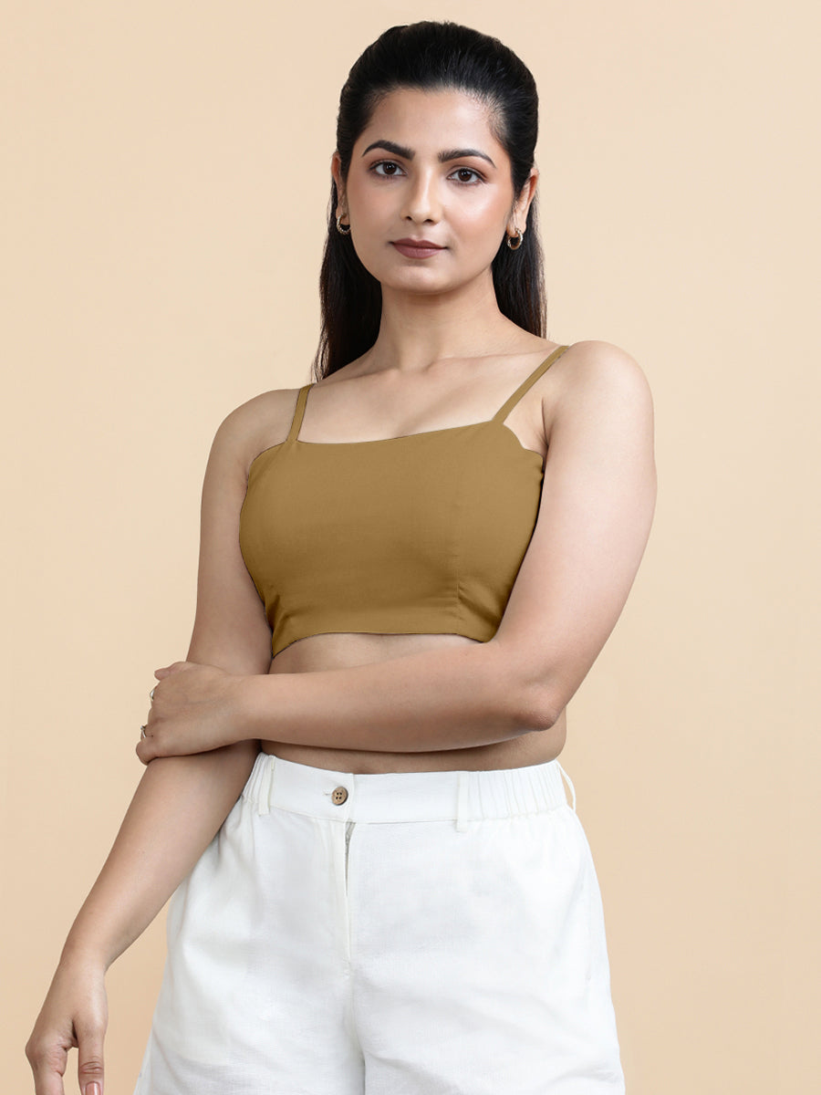 Cara x Soma Top, in Yellow 100% Cotton, featuring sleeveless and shoulder straps neckline, made for daily & work (view 6).