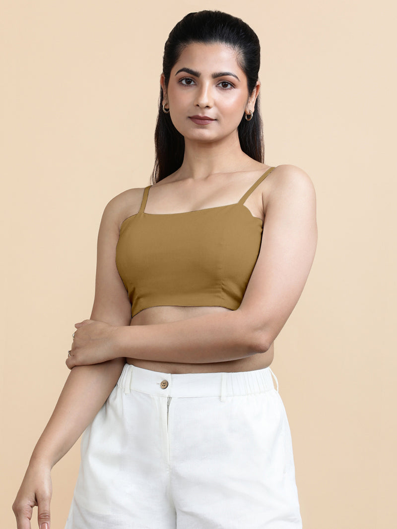 Cara x Soma | Women's Cropped Top in Khaki Cotton-Binks