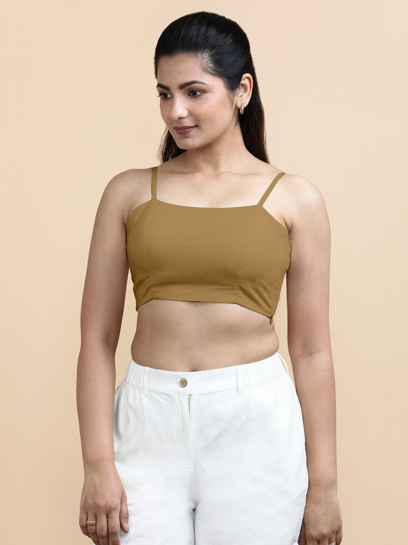 Cara x Soma | Women's Cropped Top in Khaki Cotton-Binks