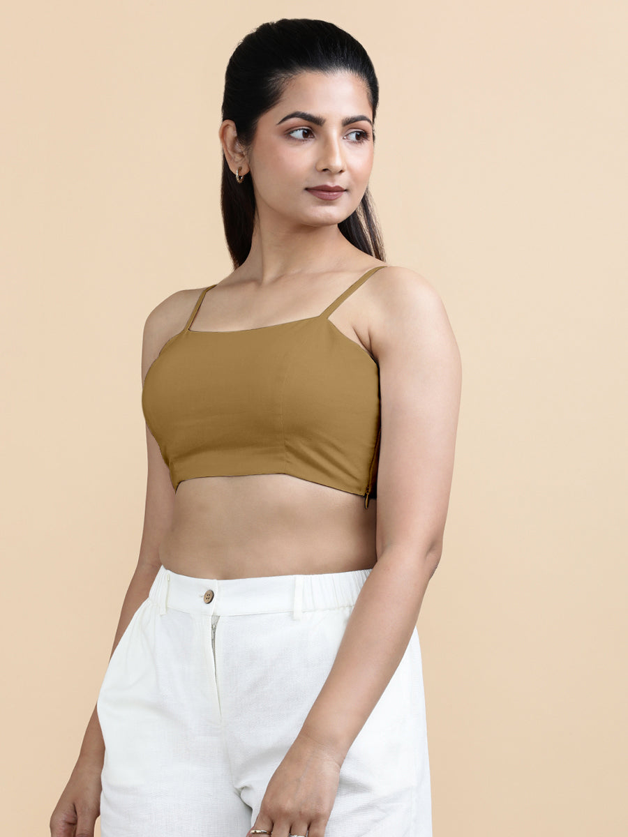 Cara x Soma Top, in Yellow 100% Cotton, featuring sleeveless and shoulder straps neckline, made for daily & work (view 8).