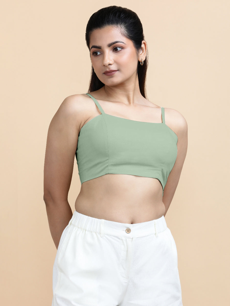 Cara x Soma Top, in Green 100% Cotton, featuring sleeveless and shoulder straps neckline, made for daily & work (view 4).