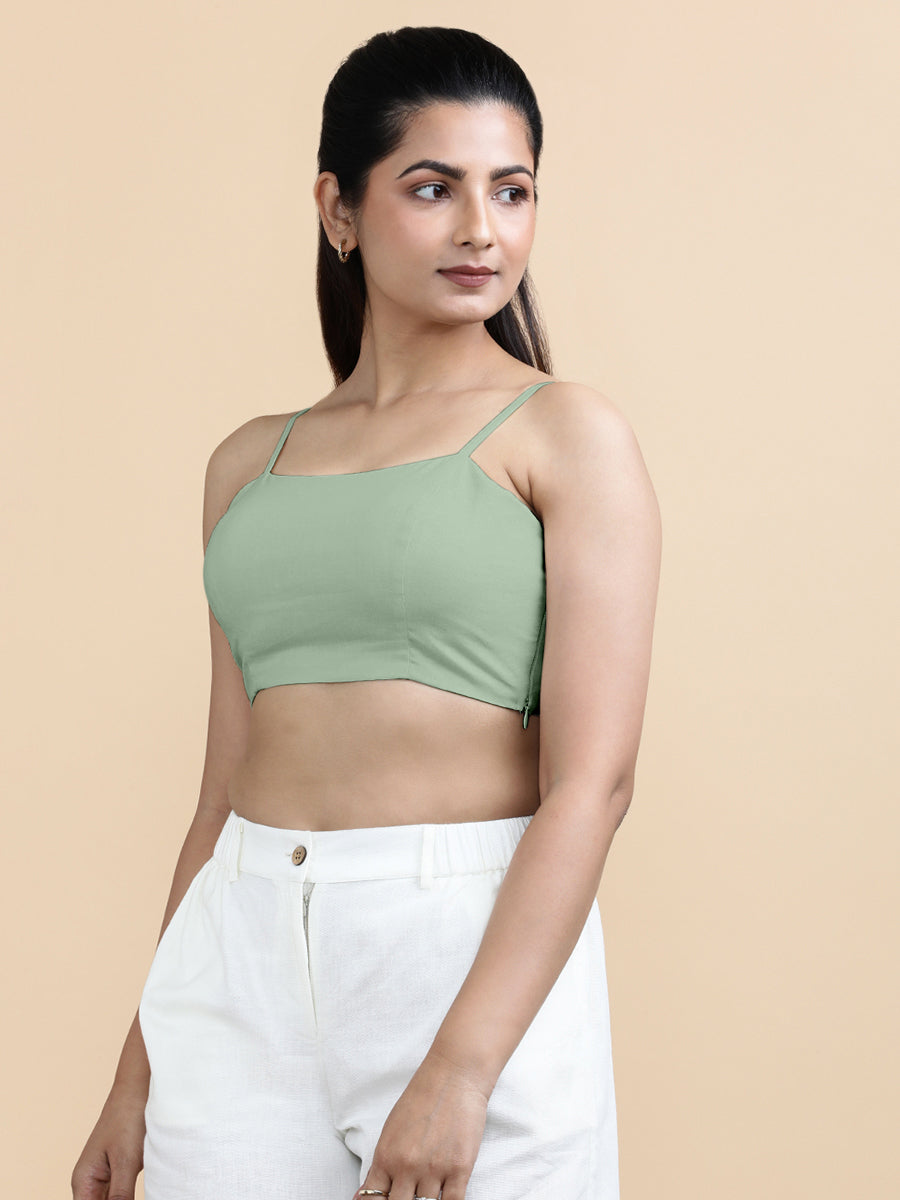 Cara x Soma Top, in Green 100% Cotton, featuring sleeveless and shoulder straps neckline, made for daily & work (view 8).