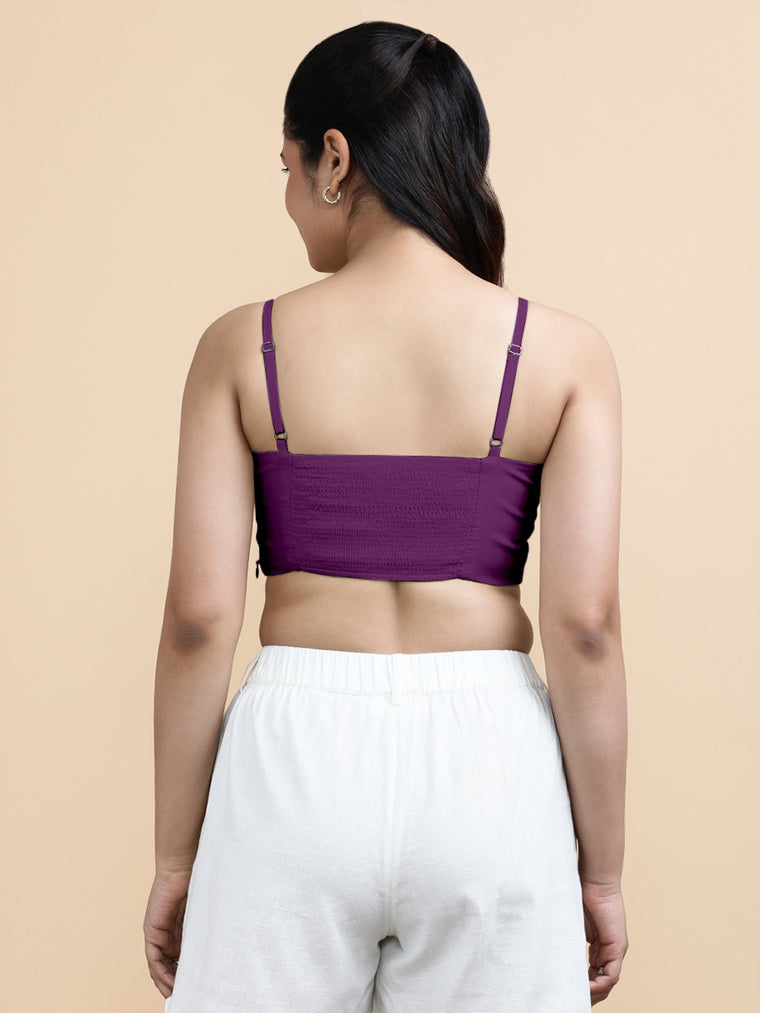 Cara x Soma Top, in Purple 100% Cotton, featuring sleeveless and shoulder straps neckline, made for daily & work (view 2).