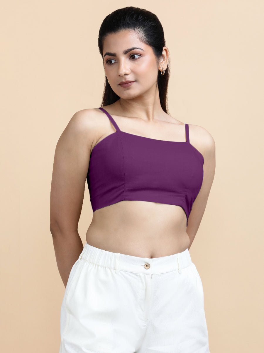 Cara x Soma Top, in Purple 100% Cotton, featuring sleeveless and shoulder straps neckline, made for daily & work (view 4).