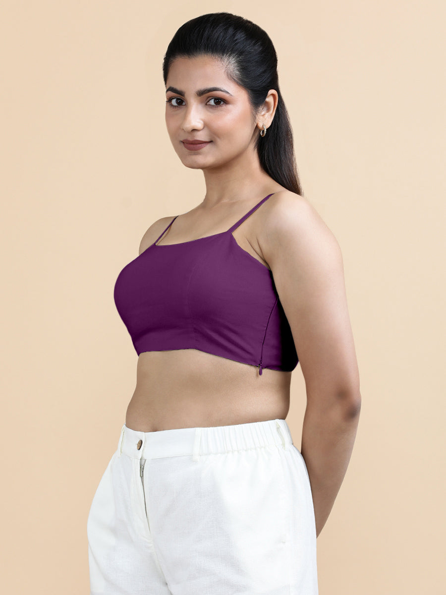 Cara x Soma Top, in Purple 100% Cotton, featuring sleeveless and shoulder straps neckline, made for daily & work (view 5).