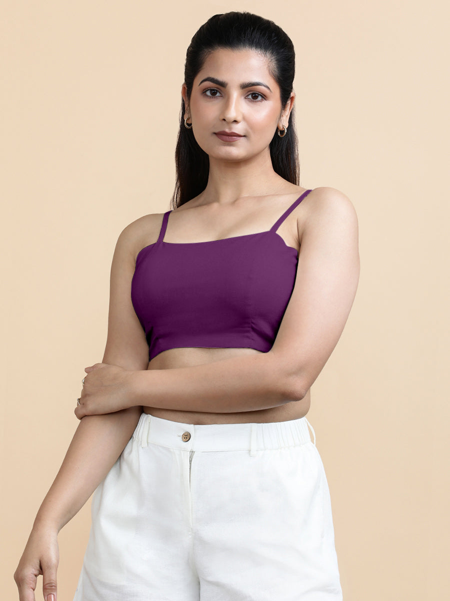 Cara x Soma Top, in Purple 100% Cotton, featuring sleeveless and shoulder straps neckline, made for daily & work (view 6).