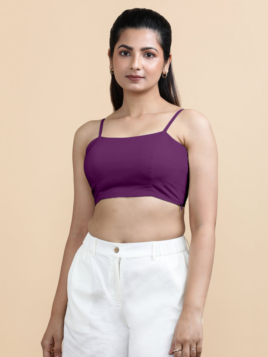 Cara x Soma Top, in Purple 100% Cotton, featuring sleeveless and shoulder straps neckline, made for daily & work (view 7).