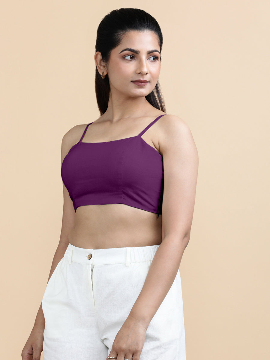 Cara x Soma Top, in Purple 100% Cotton, featuring sleeveless and shoulder straps neckline, made for daily & work (view 8).