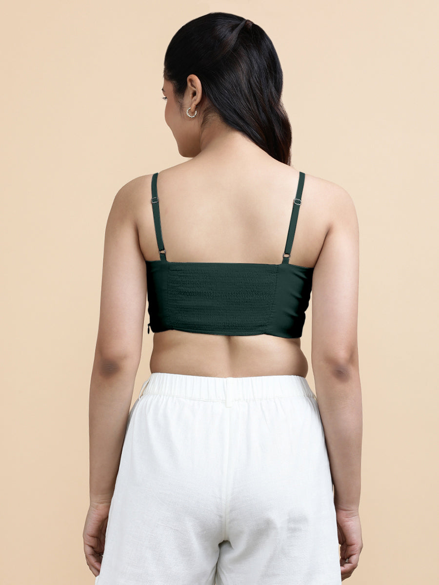 Cara x Soma Top, in Green 100% Cotton, featuring sleeveless and shoulder straps neckline, made for daily & work (view 2).