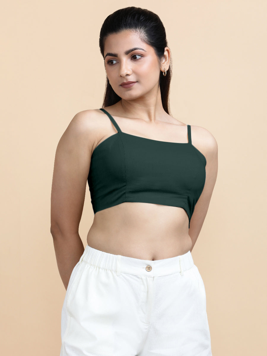 Cara x Soma Top, in Green 100% Cotton, featuring sleeveless and shoulder straps neckline, made for daily & work (view 4).