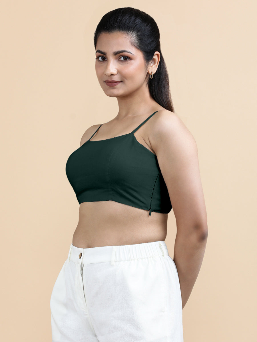 Cara x Soma Top, in Green 100% Cotton, featuring sleeveless and shoulder straps neckline, made for daily & work (view 5).