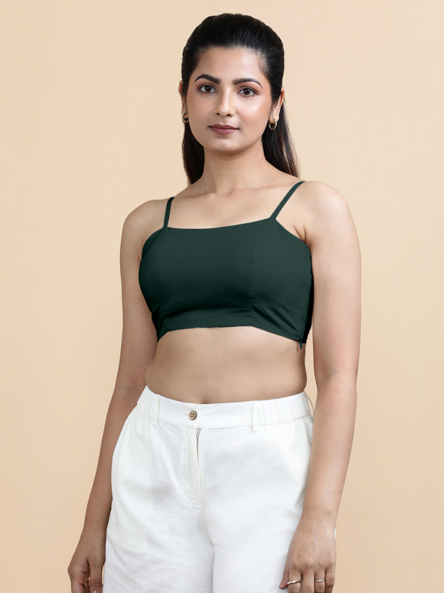 Cara x Soma Top, in Green 100% Cotton, featuring sleeveless and shoulder straps neckline, made for daily & work (view 6).