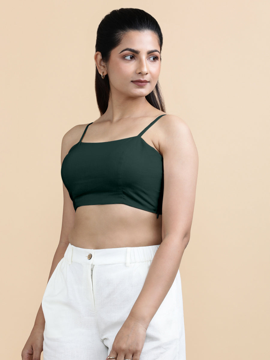 Cara x Soma Top, in Green 100% Cotton, featuring sleeveless and shoulder straps neckline, made for daily & work (view 8).