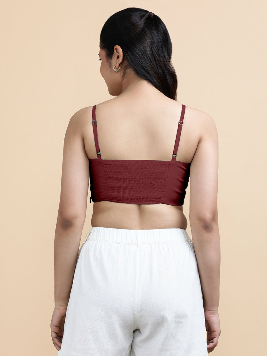 Cara x Soma Top, in Maroon 100% Cotton, featuring sleeveless and shoulder straps neckline, made for daily & work (view 2).