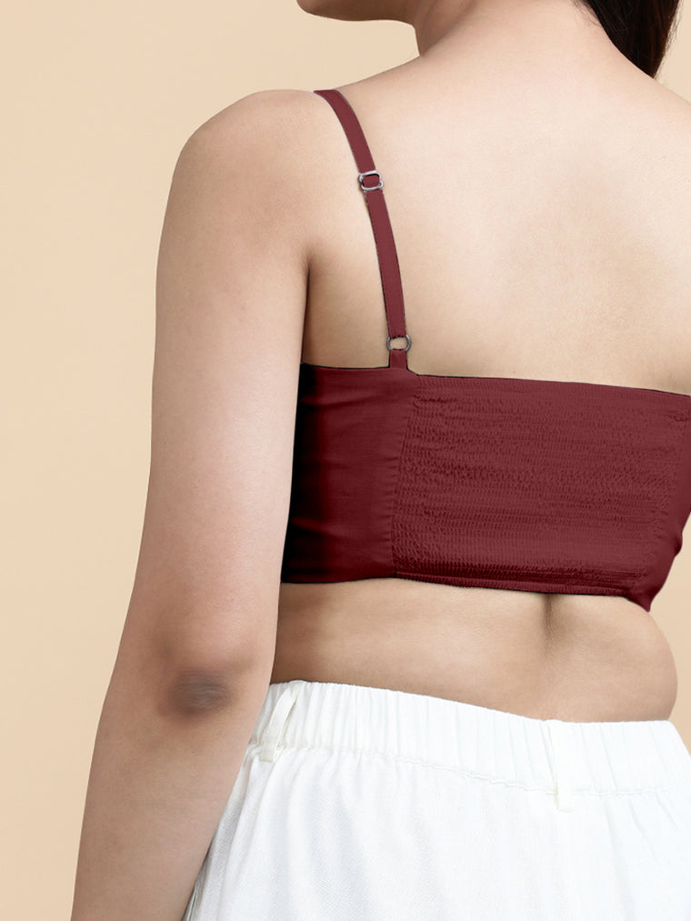 Cara x Soma Top, in Maroon 100% Cotton, featuring sleeveless and shoulder straps neckline, made for daily & work (view 3).